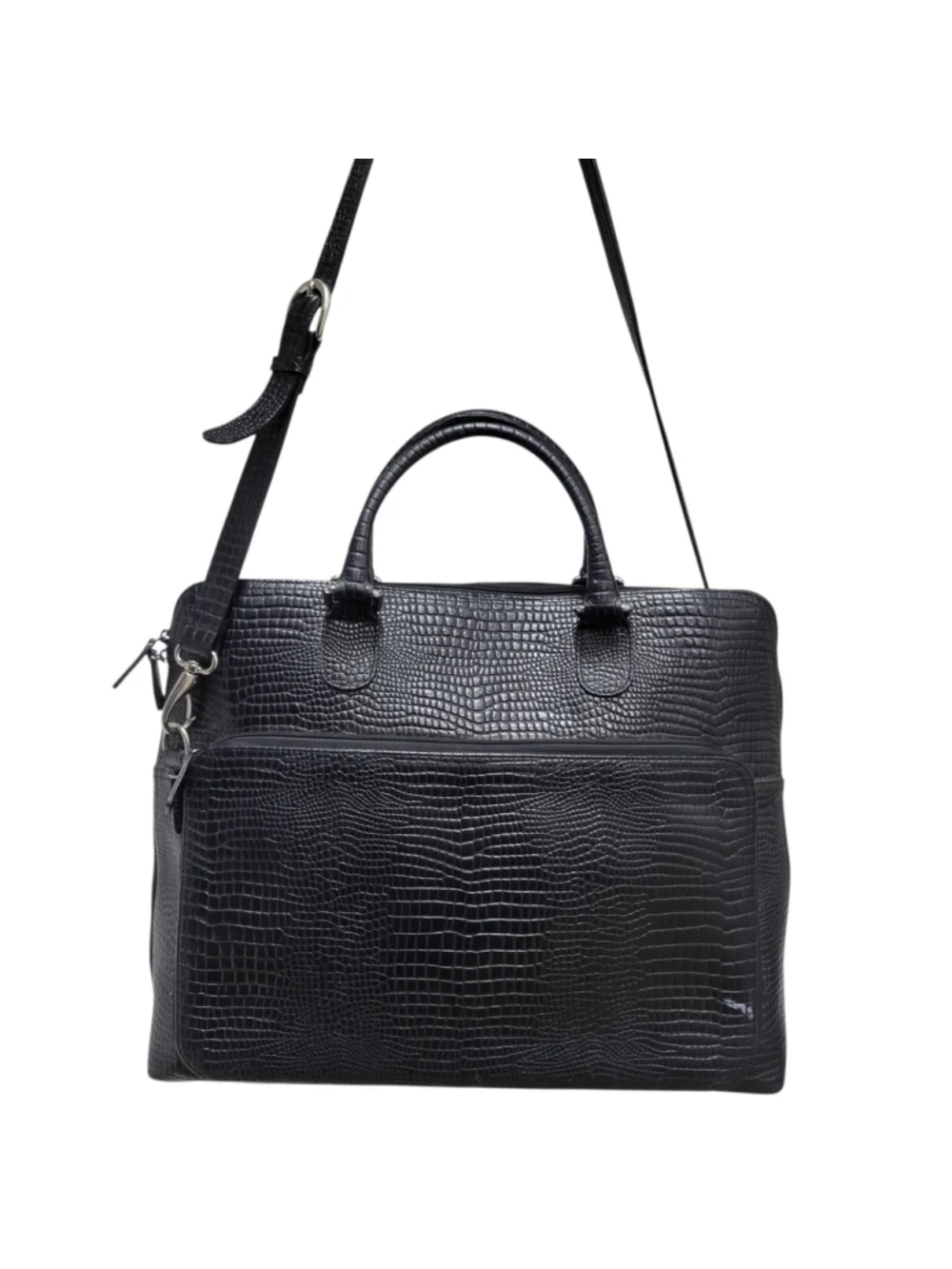 Levenger Crocodile Embossed Genuine Leather Messenger Briefcase Crossbody Bag